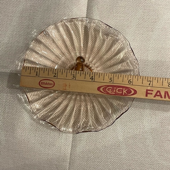 Jeannette Pink Iris & Herringbone Depression Glass Handled Tray 7.5” Vintage - Picture 6 of 8